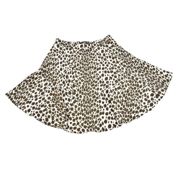 Club Monaco Brown Cream Animal Print Patterned Skater Skirt Size 2 - Picture 1 of 6